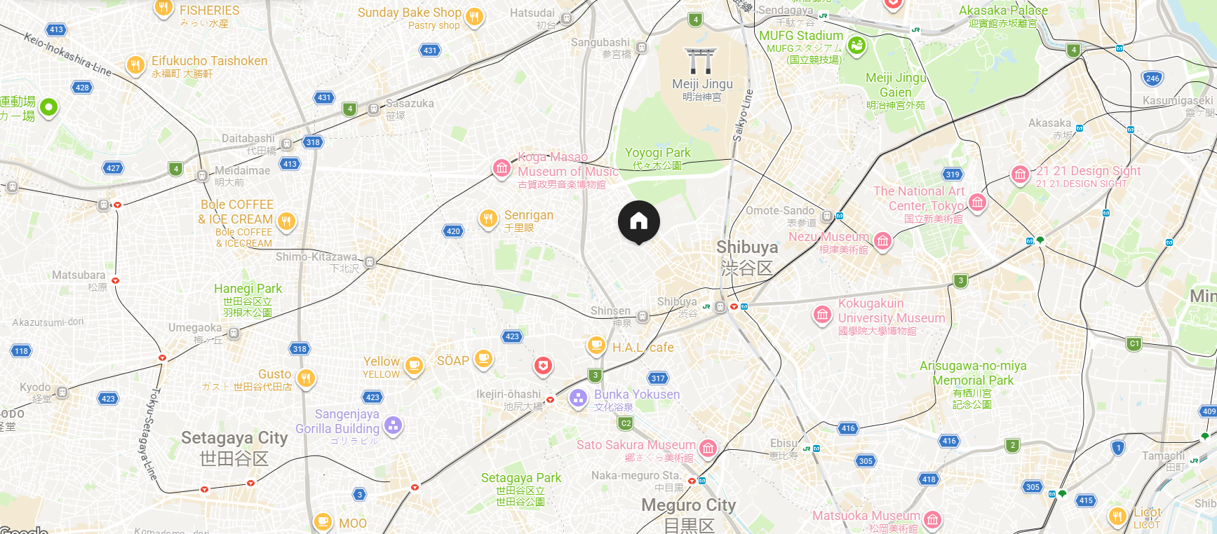 Map showing the approximate location of One Shibuya Hill near central Shibuya